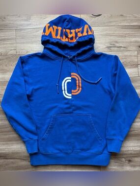 Overtime Hoodie Sweatshirt Blue Orange Size Small Kangaroo pocket